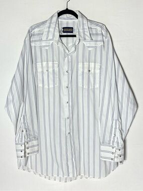 Vintage Panhandle Slim White Striped Long Sleeve Pearl Snap Western Shirt 18 36